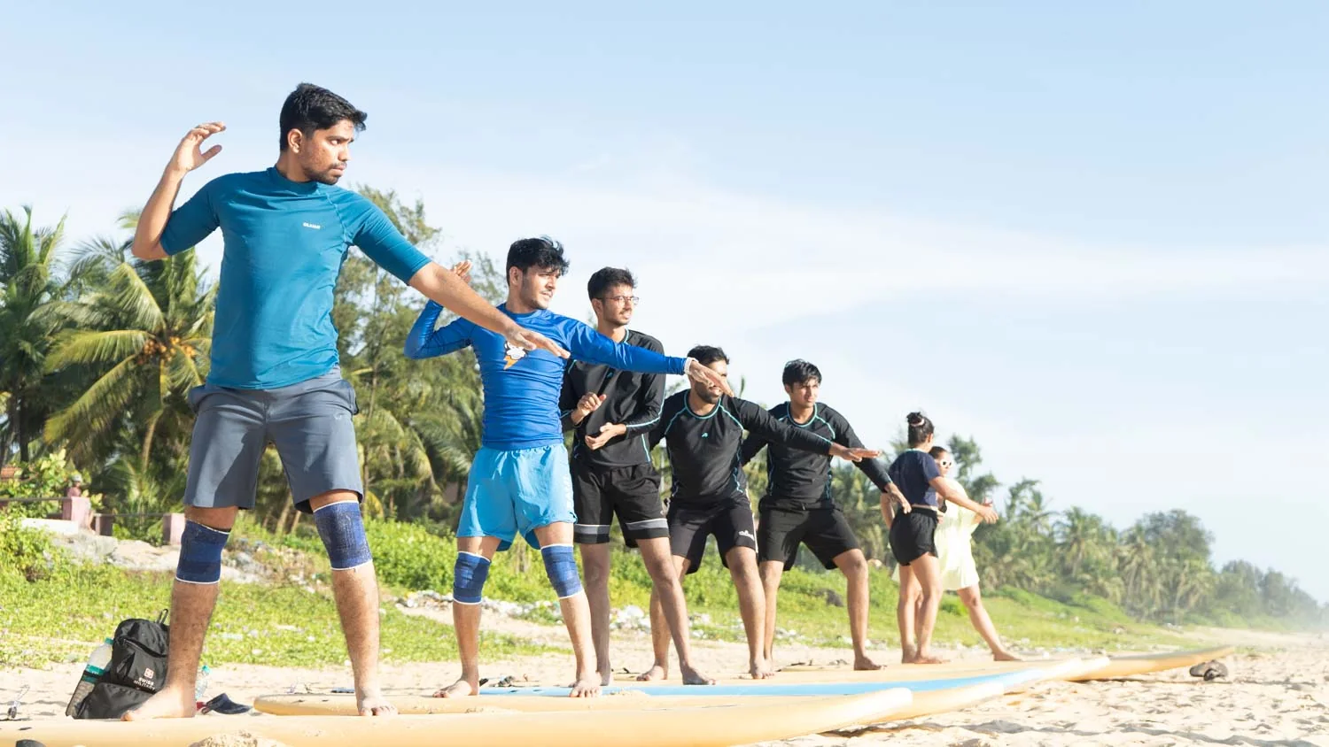 Surf-school group preparing for a lesson